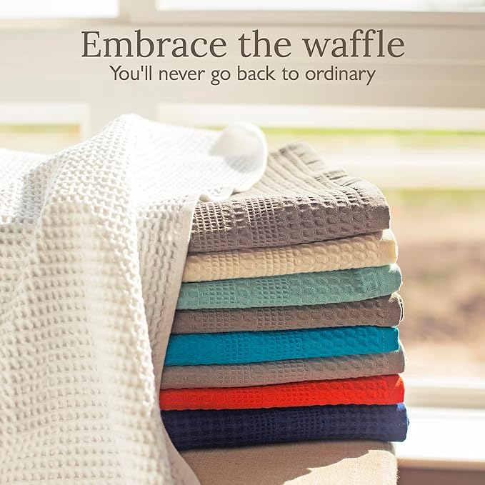 GILDEN TREE Waffle Towel Set Quick Dry Thin | 2 Bath Towels | 2 Hand Towels | 2 Washcloths, Classic Style (Cream)