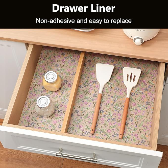 INNOLITES Non-Slip Shelf Liner – Cabinet & Drawer Liner Non-Adhesive – Waterproof Oil-Proof – Durable EVA with Floral for Kitchen Cabinets Refrigerator – BPA-Free, Easy to Cut 23.6" x 236"
