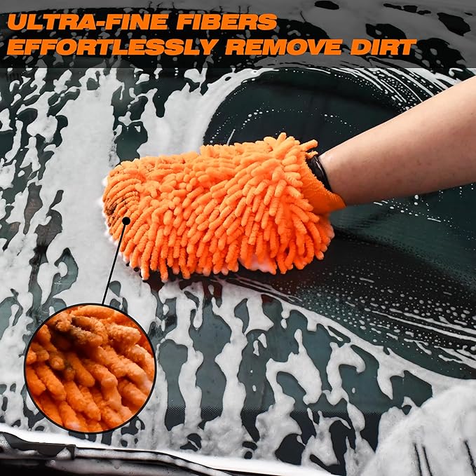 Raeyuan Car Wash Mitt Microfiber 3 Pack Scratch Proof & Lint-Free Wash Mitt for Cars, SUVs, Trucks - Large 9.06"x5.91", Orange,Green & Blue (All-Purpose Car Cleaning) (1, Orange,Blue,Green, Large)