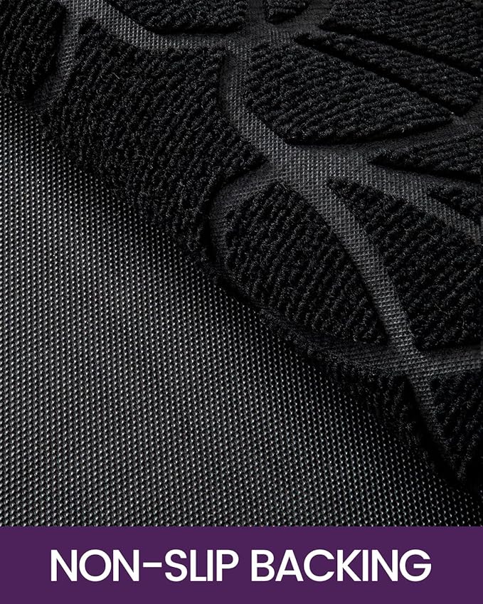 DEXI Front Door Mat Outside Entrance, Heavy Duty Non Slip Low Profile Doormat for Entryway, Trap Dirt and Moisture Welcome Mats, Easy Clean, Patio, Garage, 5x3, Black