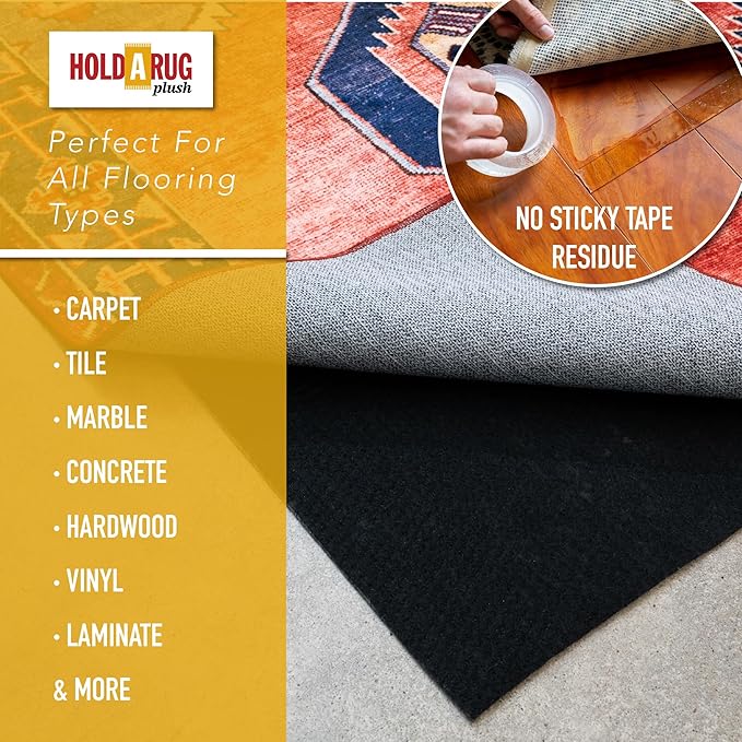 Hold-a-Rug Plush 2' x 12' Nonskid, Nonslip Rug Pad, Reversible Gripper, ¼ Thick, Safe for All Floors and Carpet, Keep Area Rugs Secure