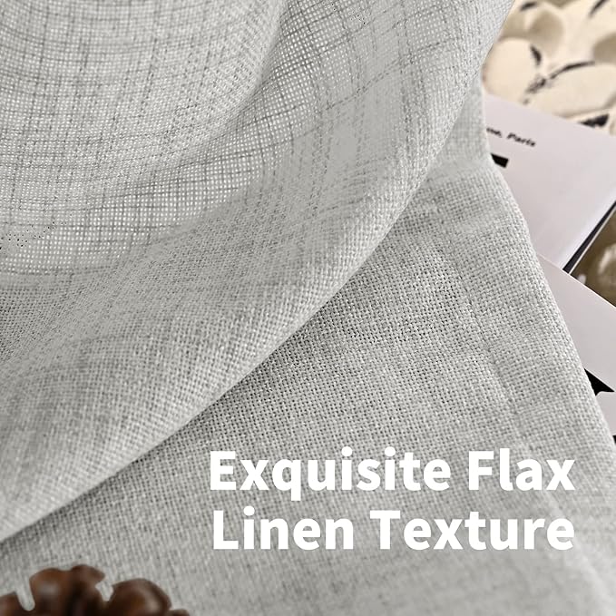 YoungsTex Light Grey Linen Semi Sheer Curtains 84 Inch Length for Living Room 2 Panels Set, Light Filtering Window Treatments Rod Pocket Back Tab for Bedroom Dining Farmhouse, 52 X 84 Inch