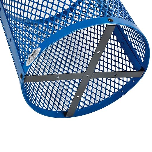 Global Industrial 36 Gallon Outdoor Steel Trash Can with Dome Lid, Plastic Liner and Anchor Kit Included, 23-1/2" Diameter x 40" H, Powder Coat Finish, Unassembled, Blue