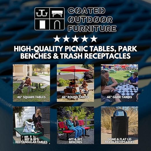 COATEDOUTDOORFURNITURE Coated Outdoor Furniture 32-Gallon Heavy-Duty Punched Steel Round Trash Receptacle, Commercial Outdoor Waste Bin with Liner & Dome Lid – Made in America (Textured Orange)