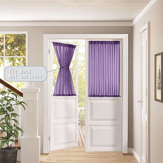 Tollpiz Short Sheer Door Curtains Closet Linen Textured Curtains Sheer Doorway Light Filtering Voile Patio Glass Doors Rod Pocket Curtain French Door, 54 x 40 inches Long, Royal Purple, Set of 1 Panel