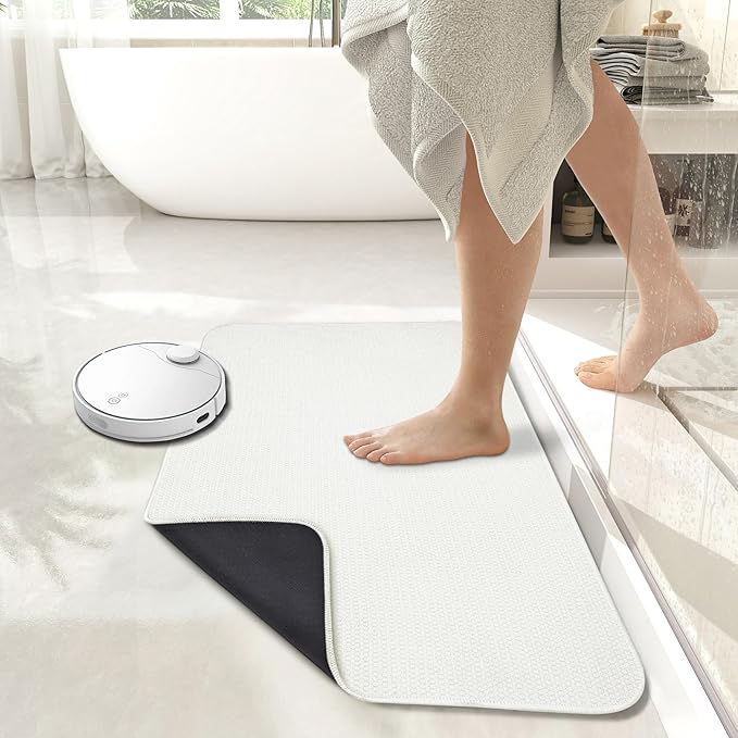 Bath Mat,Ultra Thin Bathroom Rugs,Rubber Bath Mats for Bathroom,No Slip Bath Rugs,Quick Dry,Machine Washable,Low Pile,Absorbent,Shower Outside,Sink,Home Decor Accessories.White,1'5"x2'3"(17x27inch)