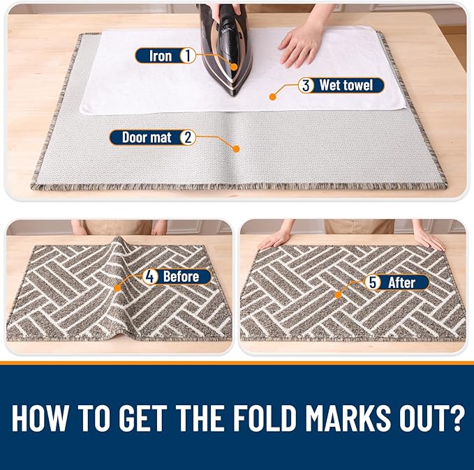 OLANLY Indoor Door Mat, 36x24 Inch, Dirt Resistant and Absorbent, Non-Slip Rubber Backing Floor Mats, Easy Clean Low-Profile Doormat for Entryway, Front Door, and Inside Entrance, Khaki