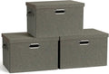Large 17" 36 Quart Collapsible Stackable Storage Bins with Lids, 3 Packs Dark green Foldable Fabric Closet Storage Boxes with Lids, Heavy-duty Linen Cube Baskets(17x12x11)
