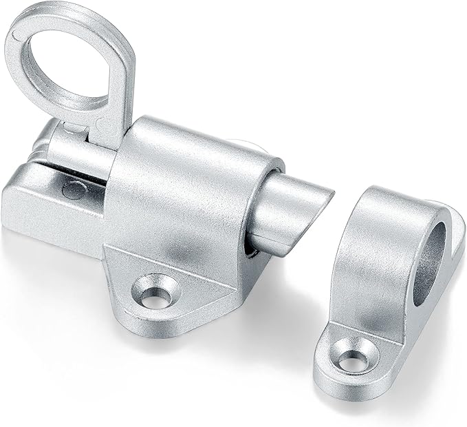 5 Packs Self-Closing Latches，Silver Gray Spring Door Lock，Resilient Bolt Latch Aluminum Alloy Safety Automatic Spring Barrel Slide Door Lock with Screws,Used for Gate,Window and Cabinet etc