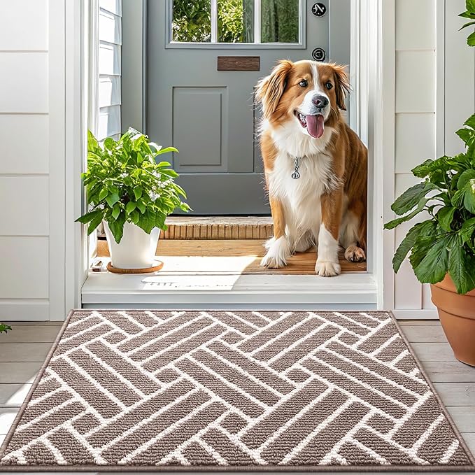 OLANLY Indoor Door Mat, 32x20 Inch, Dirt Resistant and Absorbent, Non-Slip Rubber Backing Floor Mats, Easy Clean Low-Profile Doormat for Entryway, Front Door, and Inside Entrance, Brown