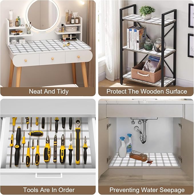 OcePor Non-Adhesive Drawer and Shelf Liner 12IN x 20FT，Non Slip Cabinet and Cupboard Liner, Kitchen Cabinet Liners for Shelves, Waterproof Drawer Shelf Liners for Cabinets/Bathroom Cupboard, Stripe