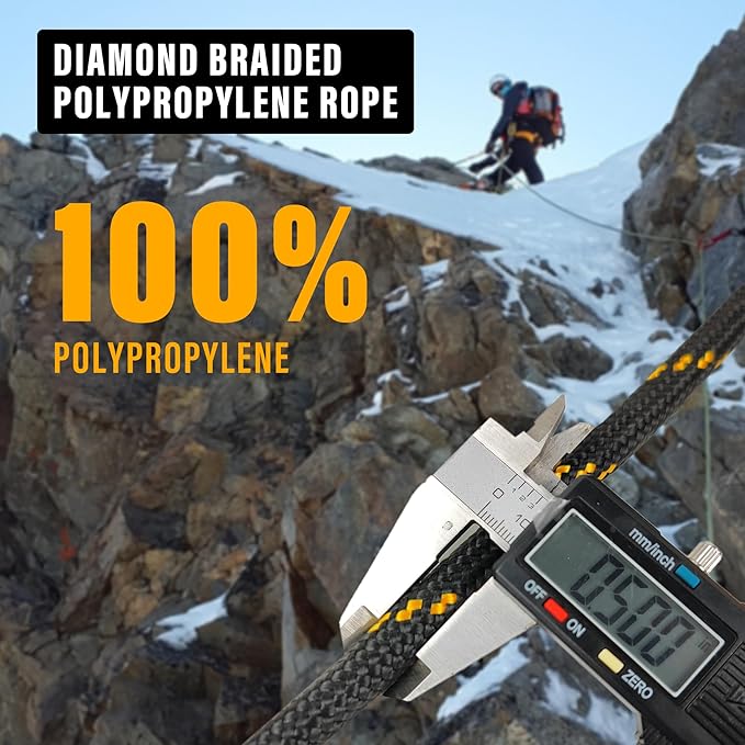 Diamond Braided Polypropylene Rope Nylon Rope Mix Thick Heavy Duty Ropes 1/2 inch 50ft High Strength Perfect for Clothesrope Camping Hiking and Other Outdoor Activities Black 50ft