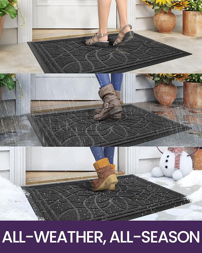 DEXI Front Door Mat Outside Entrance, Heavy Duty Non Slip Low Profile Doormat for Entryway, Trap Dirt and Moisture Welcome Mats, Easy Clean, Patio, Garage, 6x4, Grey