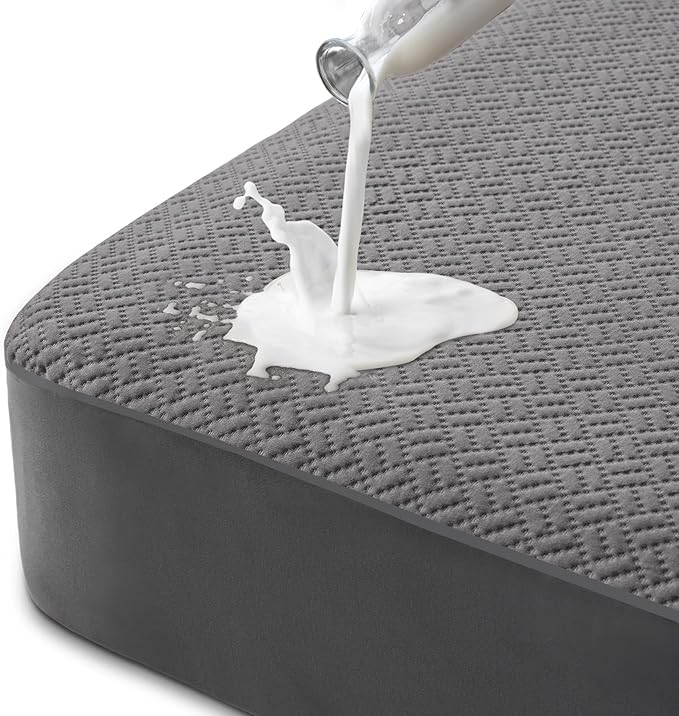 Hanherry 100% Waterproof Mattress Protector Twin Size - Grey, Mattress Cover 3D Air Fabric Cooling Mattress Pad Cover Smooth Soft Breathable Noiseless, 8''-21'' Deep Pocket
