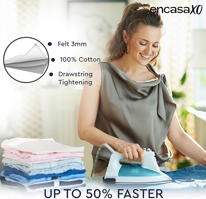 Encasa XO Ironing Board Cover and Pad 42"x14" - Thick 3mm Felt Padding, Drawstring Tightening & Lock, Easy Fit, Scorch & Stain Resistant, Fits Medium Ironing Board - Zig Zag Peri