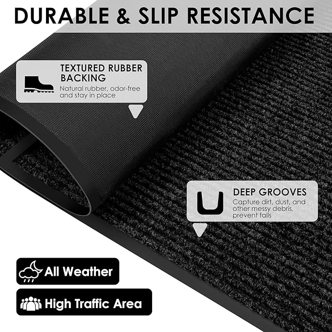 3′ x 13′ Front Door Mat Indoor Outdoor Entrance, Commercial Floor Mat Heavy Duty Dirt Trapper Entryway Doormat, Custom Size Non Slip Rubber Backing Welcome mat, Door Mat for High Traffic Area