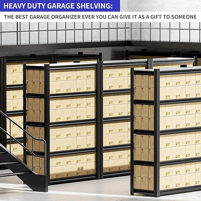 2 Pieces Garage Shelving,87"X48"X24"Inches,Heavy Duty Sturdy Steel Thickened Metal Shelves for Storage,Garage Storage Shelves,Black Shelving Unit Shelf Rack Industrial Shelving Shelf