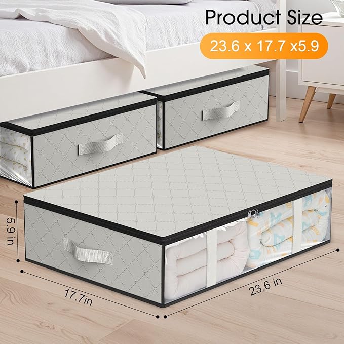 StorageRight Under Bed Storage Bins, 2-Pack 40L Foldable Fabric Storage Bags with Transparent Window, Breathable Organizer for Clothes/Blanket/Comforter/Quilt, White