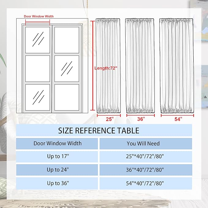 DWCN French Door Curtains – Rod Pocket Thermal Blackout Curtain for Doors with Glass Window, Kitchen and Patio Doors for Privacy, 23 X 72 Inches Long, 1 Curtain Panel with Tieback，Silver Grey