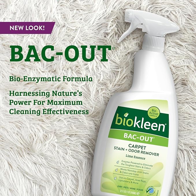 Biokleen Bac-Out Stain Remover for Clothes & Carpet - 32 Ounce - Natural, Enzymatic, Destroys Stains & Odors Safely, for Pet Stains, Laundry, Diapers, Wine, Carpets, Eco-Friendly, Plant-Based