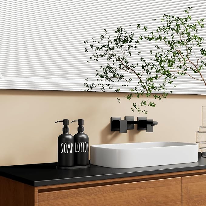 MOMEEMO Black Soap Dispenser Bathroom, Contains Lotion and Hand Soap Dispenser, Suitable for Bathroom Accessories Decor. (Black)