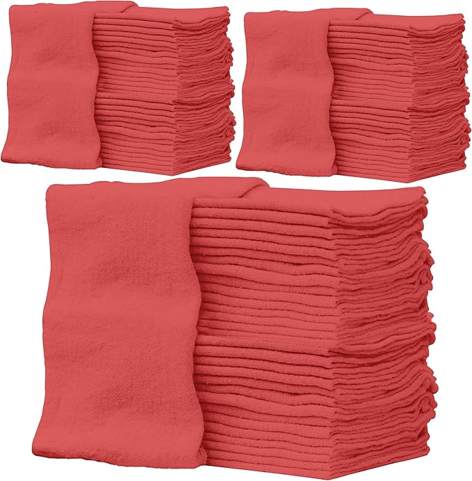 ZUPERIA Cotton Shop Towel – Multipurpose Cleaning Cloths (14" x 12" - Pack of 100 - Red) Reusable Shop Rags for Automobiles, Industrial, Restaurants, Garage, and Homes