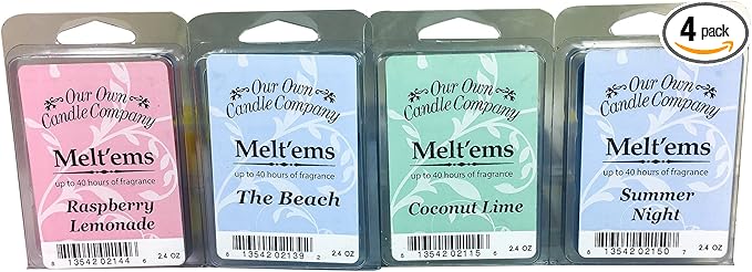 Our Own Candle Company Premium Wax Melt, The Beach, Coconut Lime, Himalayan Sea Salt, and Raspberry Lemonade, Summer Variety Pack, 6 Cubes, 2.4 oz (4 Pack)