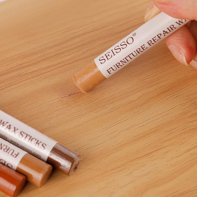 SEISSO Furniture Repair Crayon, 6 Pcs - Wood Filler Sticks, Scratch Repair Wax, Furniture Marking Repair - Scratch, Hole, Table, Wood Floor, Guitar, Covering, Instrument Fill Sticks -Red Cherry