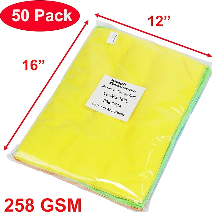 Simple Houseware Microfiber Cleaning Cloth (12" x 16") - 50 Pack