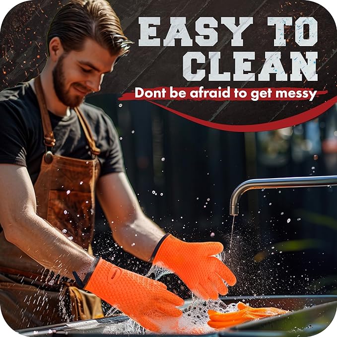 KITCHEN PERFECTION Silicone Smoker Oven Gloves -Extreme Heat Resistant BBQ Gloves -Handle Hot Food Right on Your Smoker Grill Fryer Pit|Waterproof Oven Mitts Grill Gloves |Superior Value Set+3 Bonuses