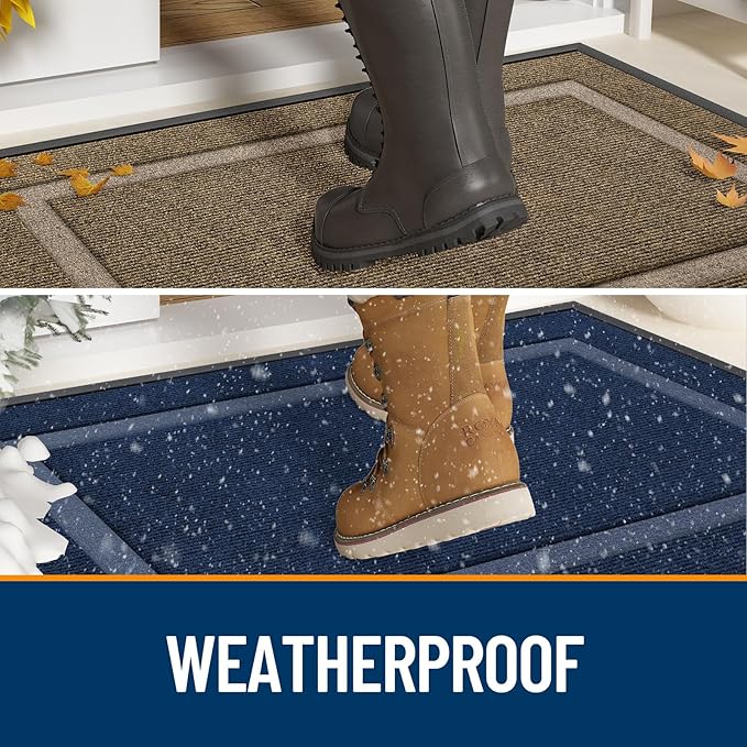 OLANLY Front Door Mat Indoor Outdoor Entrance, Waterproof All-Season, All-Weather Doormat, Sturdy Natural Rubber, Fade Resistant, Low Profile, Easy Clean Patio Porch Entryway Mat, 59x23, Blue