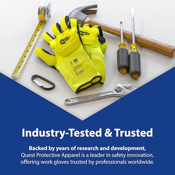 Quest Protective Apparel - High Visibility Cut Resistant Work Gloves - Puncture Resistant Safety Gloves for Men and Women Small, 1 Pair
