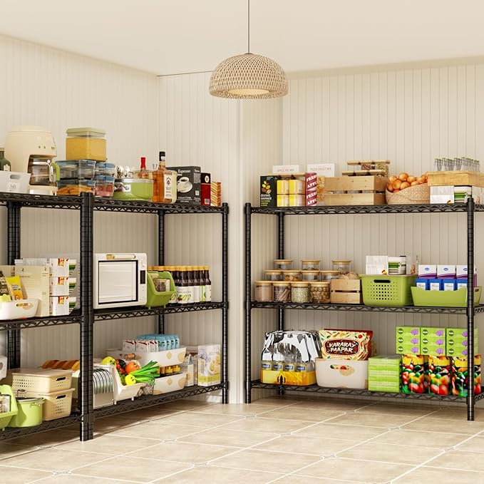 Storage Shelves, 2 PCS 48" L x 20" W x 47" H Heavy Duty Garage Wire Shelving Unit Loads 1200LBS, 3-Tier Adjustable Metal Industrial Utility Shelf Rack for Kitchen, Laundry Room, Basement