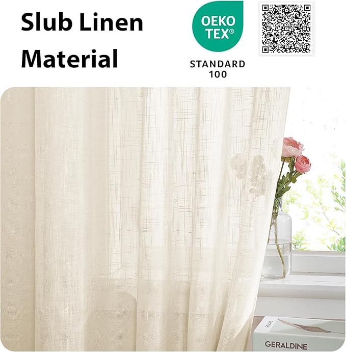NICETOWN French Door Curtain - Linen Textured French Door Drape Privacy Open Weave Sheer Panel (30 inches Width by 40 inches Length, 1 Panel, Beige, Tieback Included)
