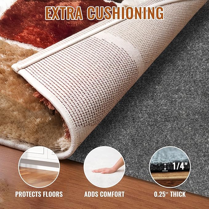 Felt Rug Pad, 6 x 9 Ft Rubber Non-Slip Rug Pad Gripper, Keep Rugs Secure and in Place, Extra Strong Under Carpet Mat Cushion - for All Floors