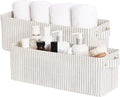 StorageWorks Narrow Storage Bins, Small Basket for Closet and Shelves, Fabric Organizer with Handles, Toilet Paper Storage, Khaki and Beige Stripes, 2-Pack