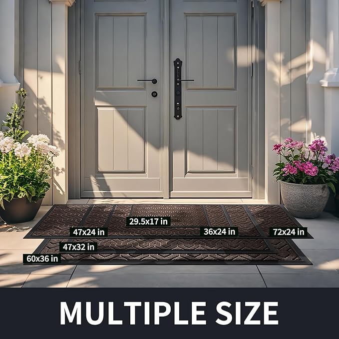 Yimobra Front Door Mat Outside Entrance 29.5x17, Waterproof Heavy Duty Outdoor Mats for Front Door, Non Slip Rubber Entry Mat for Garage Patio, Brown