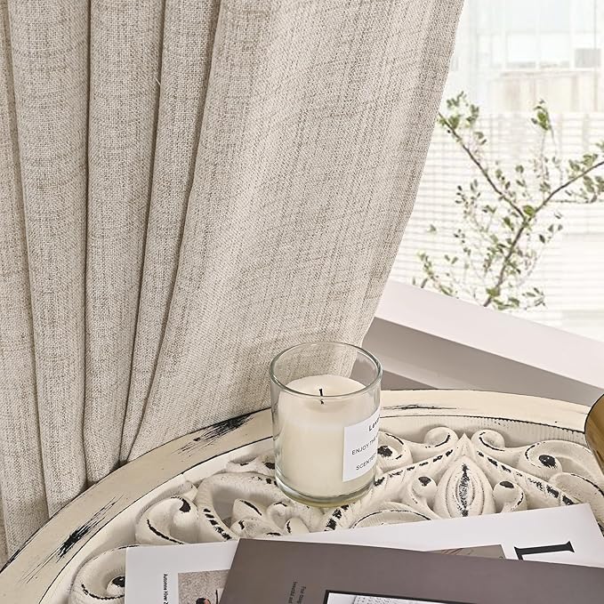 YoungsTex Natural Linen Curtains 80 Inch Length for Living Room, Light Filtering Burlap Textured Rod Pocket Window Drapes Back Tab for Bedroom Office Rustic, 2 Panels, 52 X 80 Inch