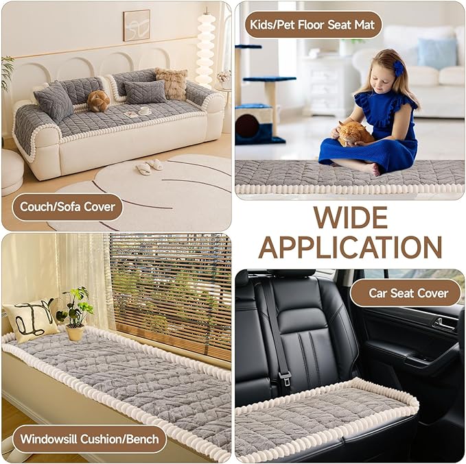OTOB Couch Cover for Dogs Washable Pet Friendly, Non Slip Plush Funny Fuzzy Loveseat Sofa Cushion Slipcovers, All Seasons Geometric Jacquard Soft & Cozy Pet Bed Mat Protector (Gray, 27.6" x 47.2")