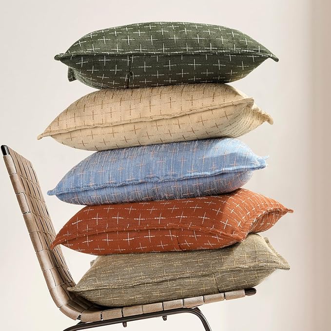 ZWJD 12x20 Pillow Covers Set of 2 Soft Polyester Textured Lumbar Pillow Covers with Stylish Flange Edge Cozy Farmhouse Throw Pillows for Couch Bed Sofa Living Room