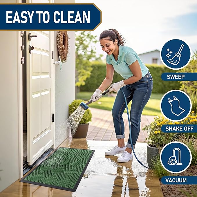 Smiry Front Door Mat Outside Entrance, Heavy Duty Outdoor Indoor Mat, Natural Rubber Doormat, Non Slip, Trap Dirt and Moisture, Easy Clean, Low Profile Patio Porch Entryway Mat, 35x23, Green
