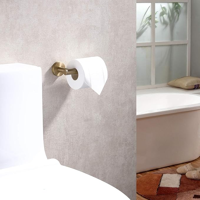 TASTOS Toilet Paper Holder SUS304 Stainless Steel Round Size Brushed Gold 2 Pack