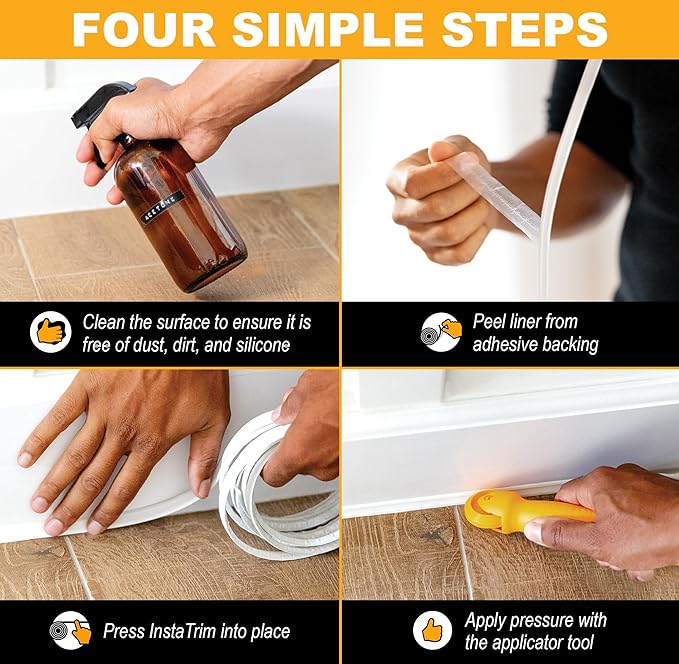 InstaTrim Black New & Improved Caulk Trim, 1/2" by 10', 2-Pack, Flexible, Waterproof for Bathroom, Floors, and Walls | Easy Installation | No Mess, Stain Resistant | Mold Resistant Finish