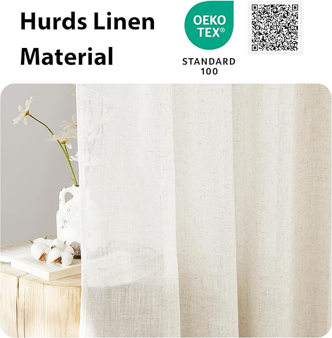 NICETOWN Sheer Door Curtains for Window, Farmhouse Sidelight Window Treatment Curtains for Narrow Glass Door/Kitchen/Front Door Linen Textured 26 x 80 Inches with Tieback, Linen, 1 Panel