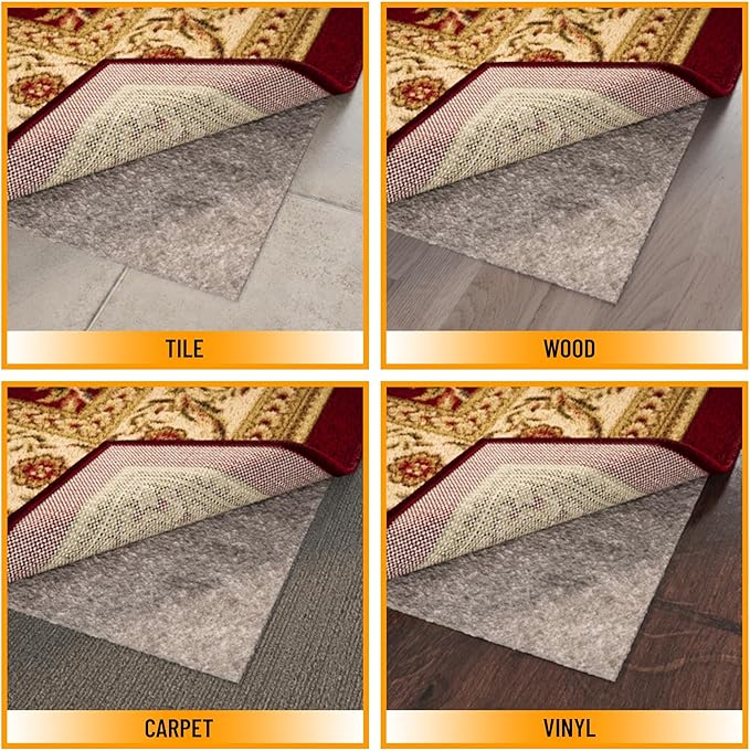 Ottomanson 3' x 12' Non-Slip Rug Pad Gripper 1/4 Inch Thick Dual Surface Felt + Rubber Gripper - Safe for All Floors, Brown
