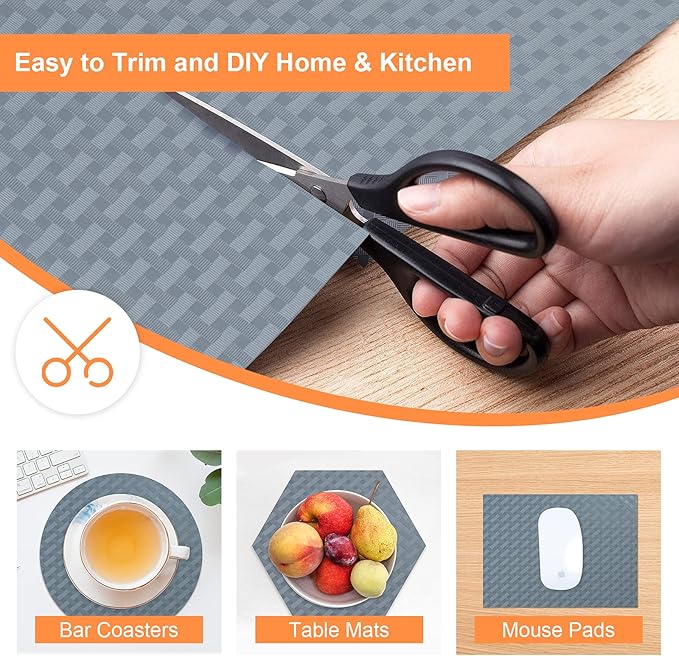 Shelf Liners for Kitchen Cabinets Refrigerator Liners Waterproof & Oil-Proof Kitchen Cupboard Liner Non-Slip Drawer Mats EVA Material Non Adhesive Fridge Mats for Shelves 17.3 x 157.4 Inches