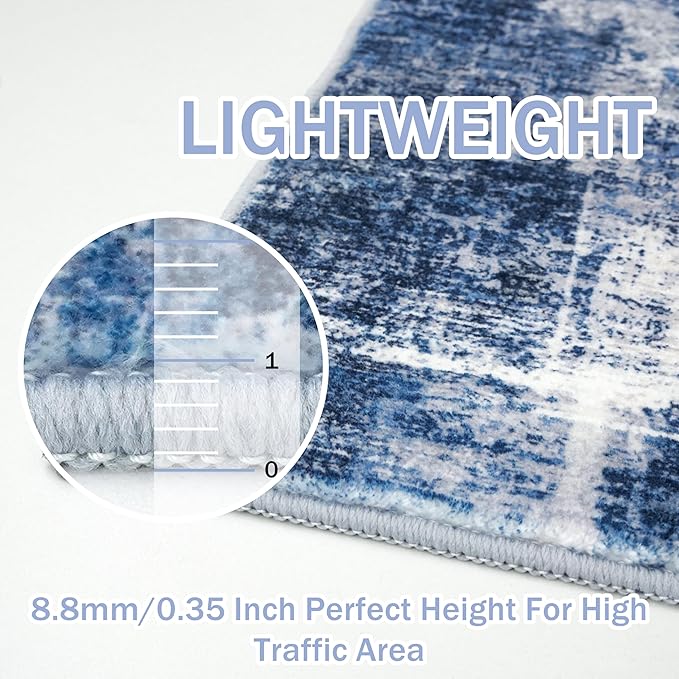 IOHOUZE Abstract Runner Rug 2x5 Ft Washable Runners for Hallways, Non Slip Kitchen Runner Printed Faux Wool Entryway Runner Indoor, Modern Abstract Floor Carpet for Hall Kitchen Bedroom, Navy/Grey