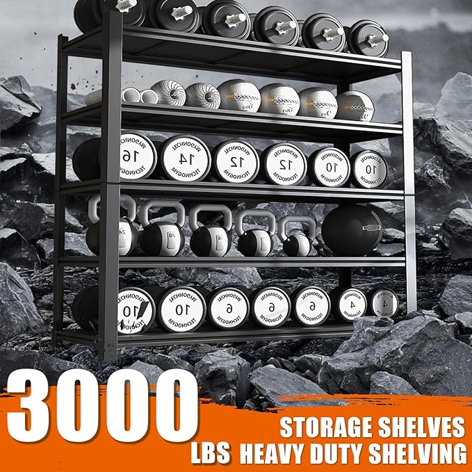 60"W Garage Shelving Heavy Duty Metal Shelving 3000LBS Storage Shelves Adjustable 5 Tier Metal Shelves for Storage Industrial Shelves for Garage, Warehouse, 24.2" D x 60'' W x 72'' H, 2 Packs