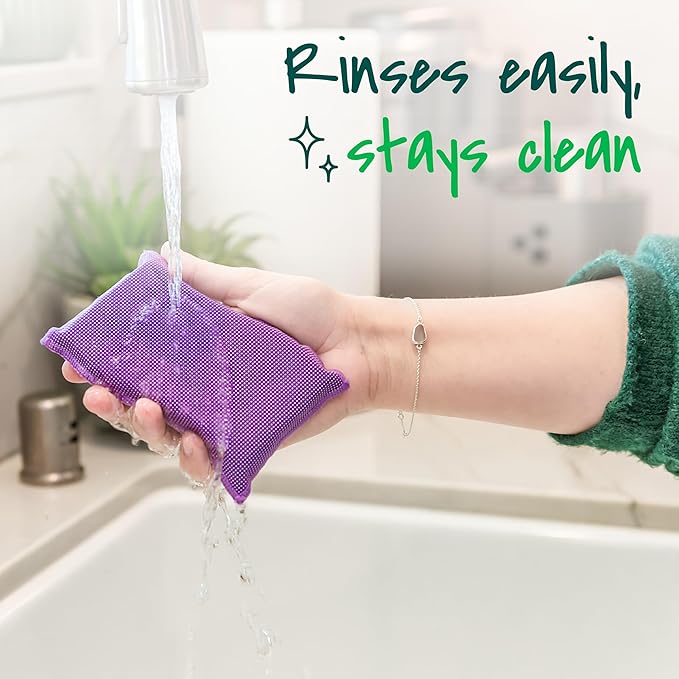 Scotch-Brite Stay Clean Scrubber Pads, Non-Scratch Dish Sponges for Kitchen Cleaning, 12 Count, Rinses Clean, Odor-Resistant, Safe on Non-Stick Cookware, Pots, Pans, and Glassware