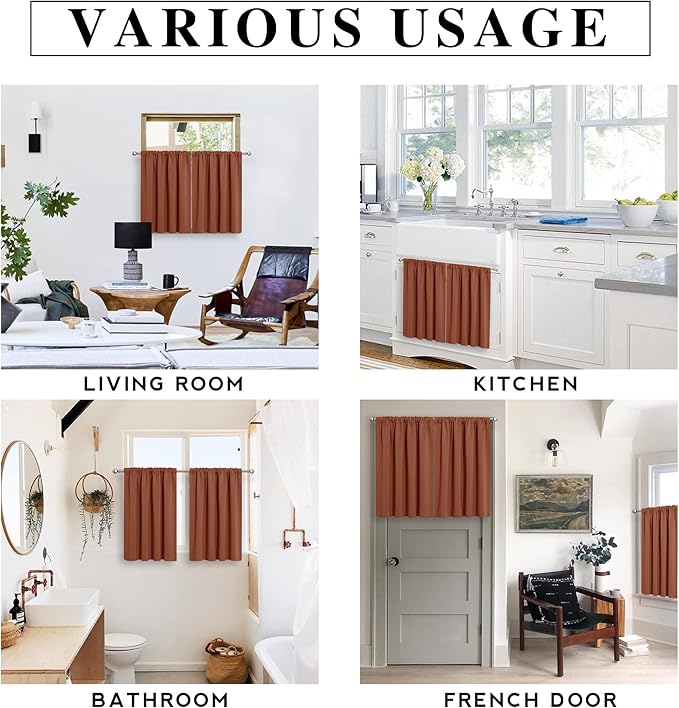 RYB HOME Blackout Curtains for RV Camper Windows, Privacy Thermal Insulating Mini Curtains & Drapes for Bedroom Bathroom Basement Kitchen Door Window Cover, W 42 x L 36 inch, Burnt Orange, 2 Panels